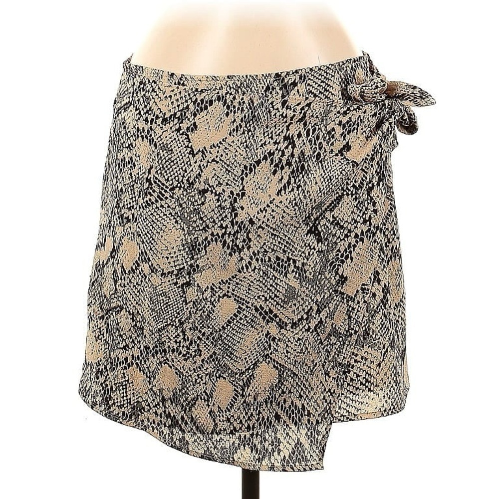 A Love Like You Faux Wrap Mini Skirt Snake Print Tan Black Size Medium